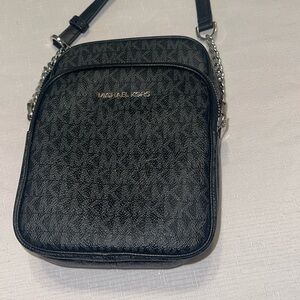 Michael Kors Jet Set Travel Signature PVC Medium Logo Chain Crossbody Flight Bag